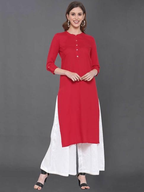 satrani red straight kurta