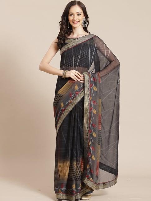 satrani steel grey printed saree with unstitched blouse
