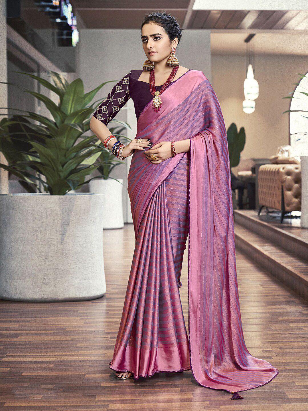 satrani striped beads and stones detail saree