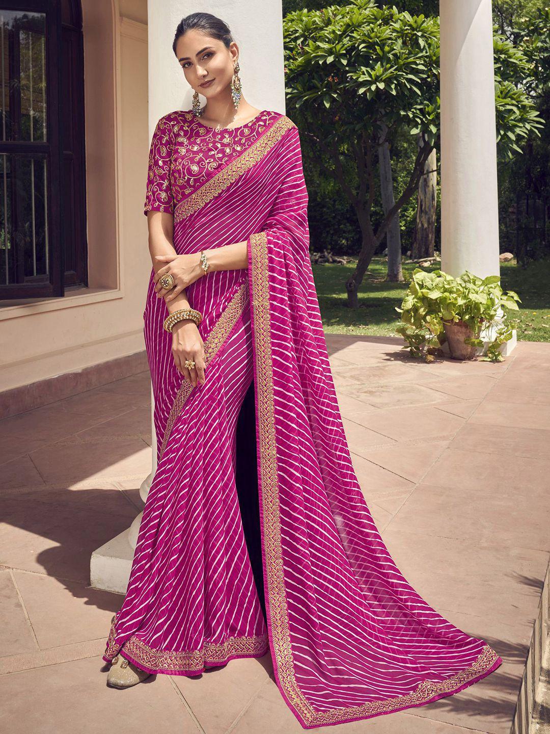 satrani striped embroidered leheriya saree