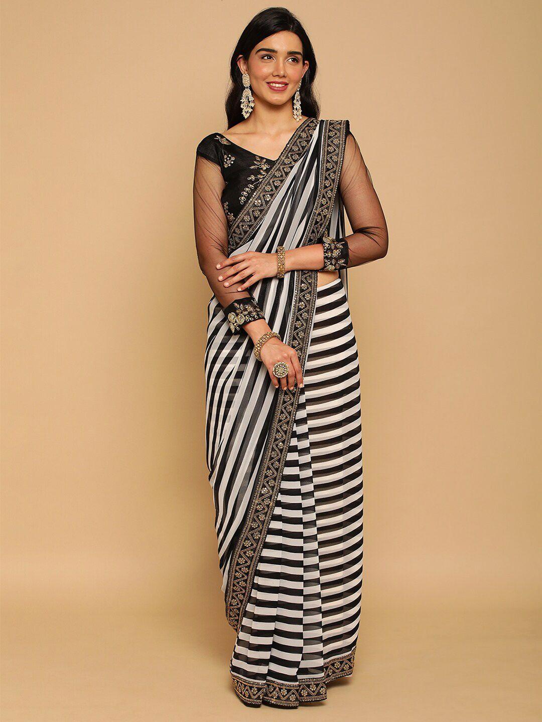 satrani striped sequinned saree