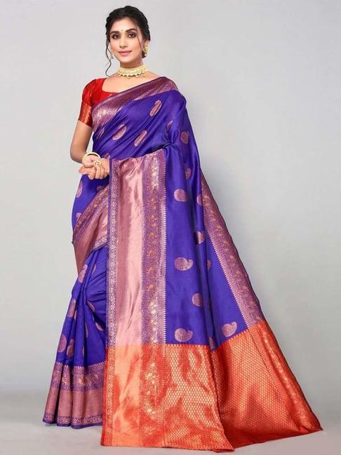 satrani violet & orange woven saree with unstitched blouse