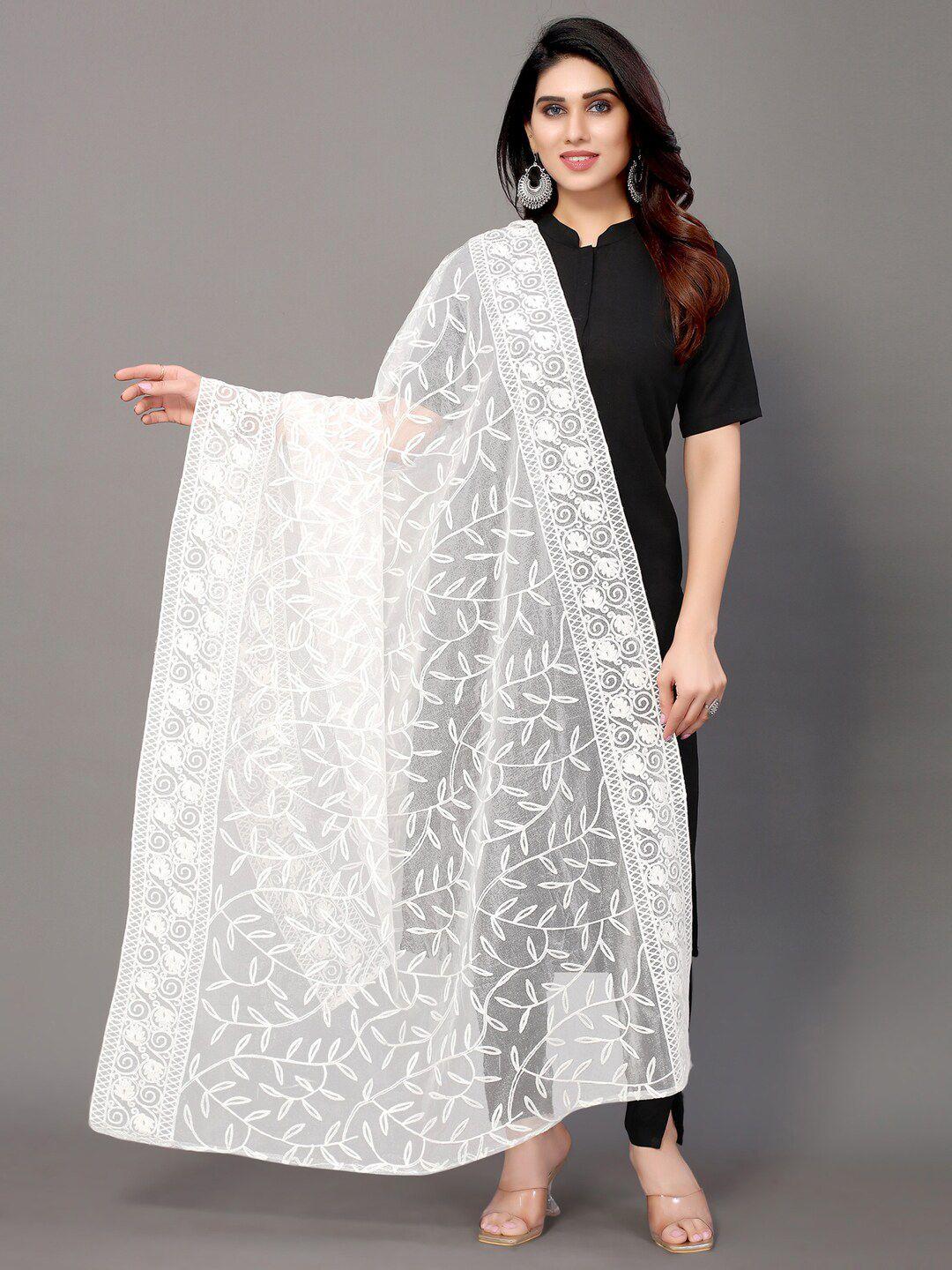 satrani white embroidered dupatta