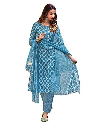 satrani women's cotton salwar suit set dress material (1092dt12008_blue_free size)