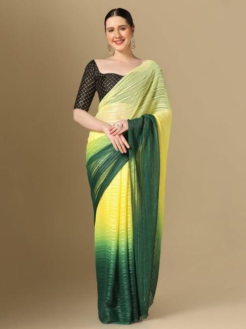 satrani yellow & green woven saree with unstitched blouse