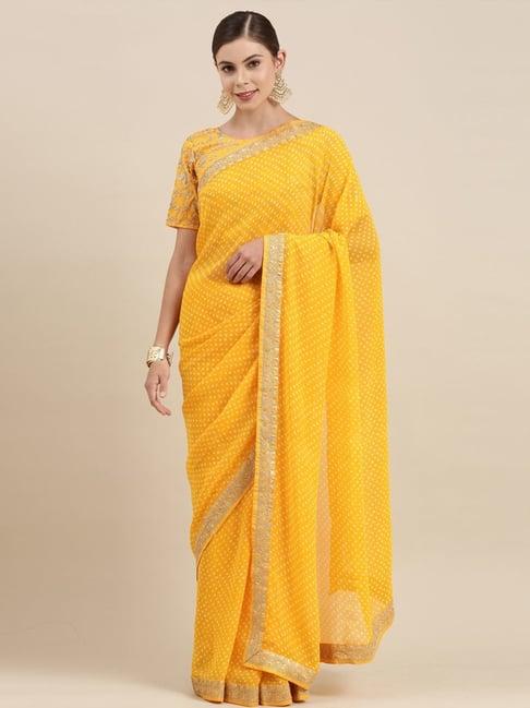 satrani yellow embroidered georgette saree with unstitched blouse