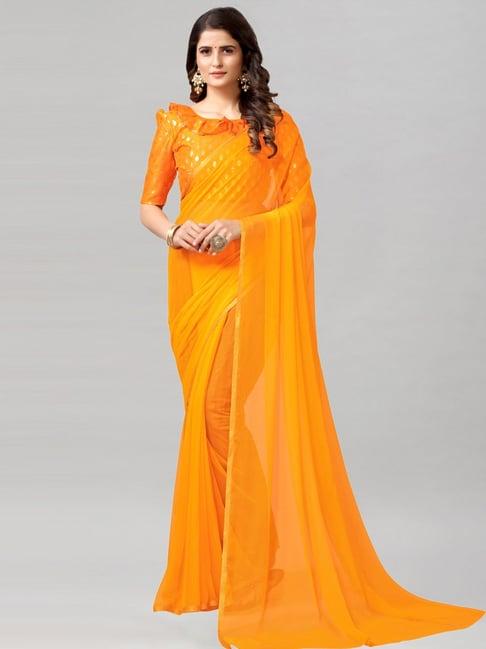 satrani yellow saree with unstitched blouse
