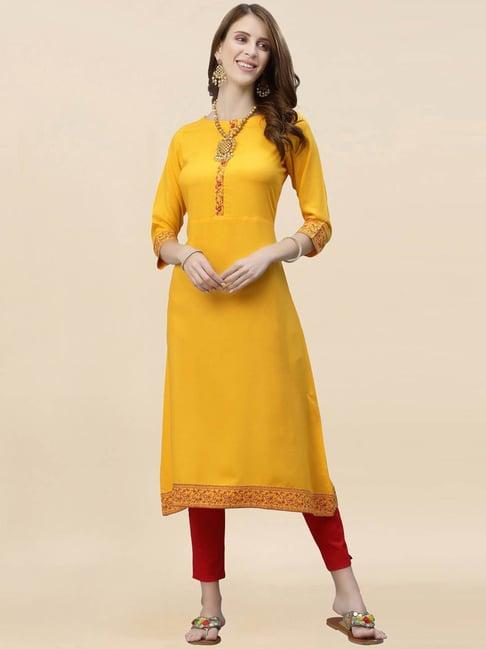 satrani yellow straight kurta