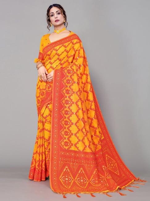 satrani yellow woven saree with unstitched blouse