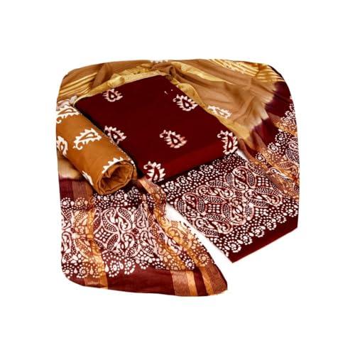 satspirited women's rajasthani jaipuri cotton battik print hand dyed ethnic daily festival office suits set dress material with pure cotton gold designs dupatta (maroon - chiku)