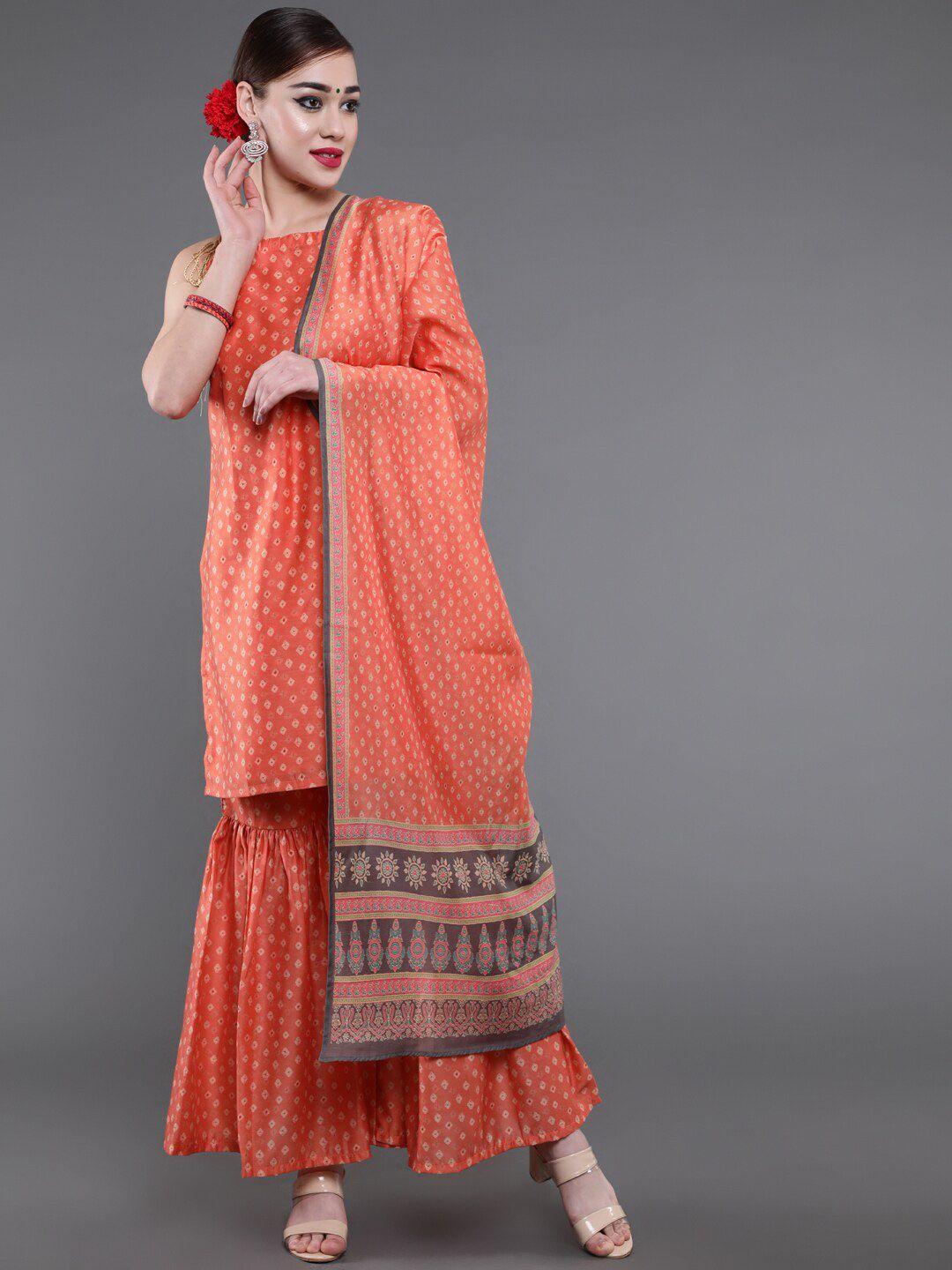 saubhagya bandhani printed kurta with sharara & dupatta