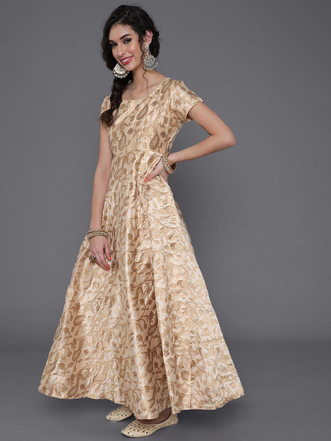 saubhagya beige ethnic motifs maxi dress