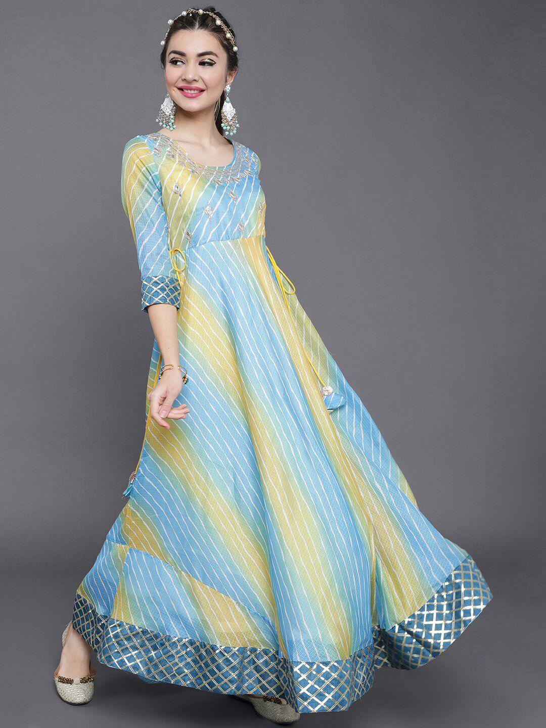 saubhagya leheriya striped cotton maxi ethnic dress