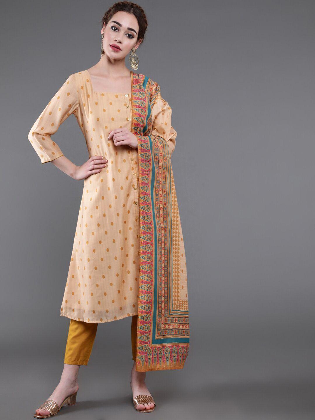 saubhagya printed square neck a-line kurta with trousers & dupatta