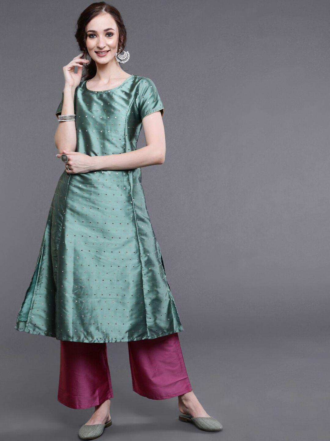 saubhagya women green ethnic motifs panelled kurta with palazzos