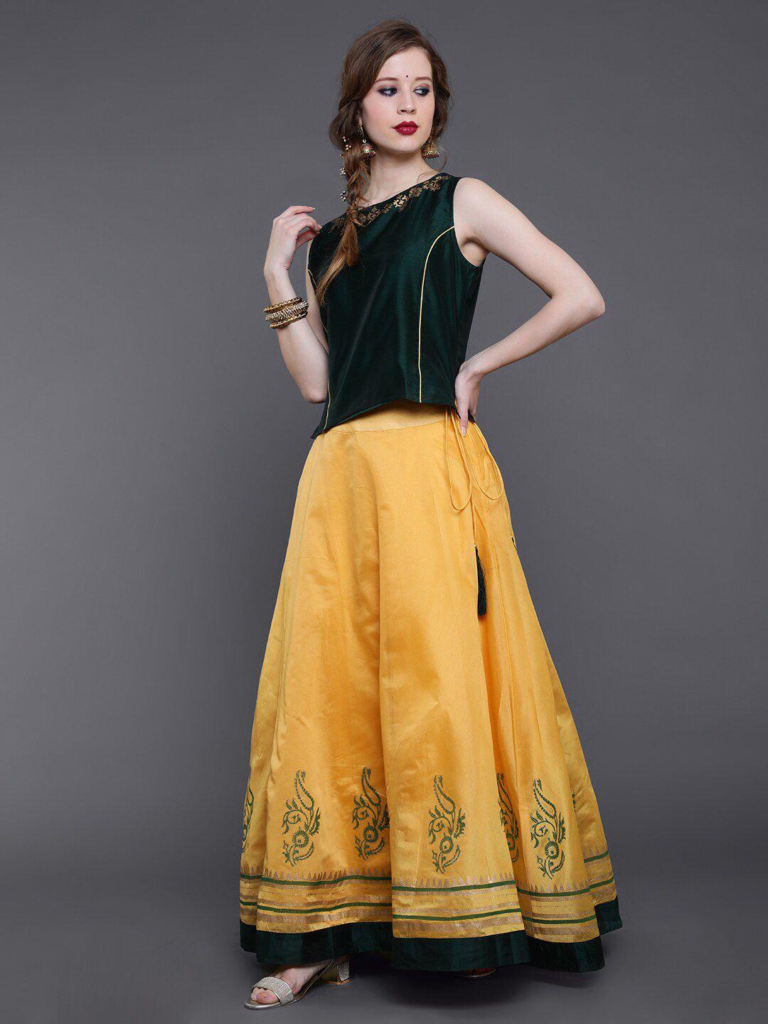 saubhagya yellow & green printed ready to wear lehenga &