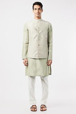 sauf printed nehru jacket with kurta set