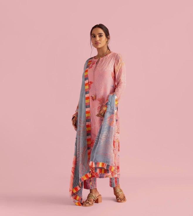 saundh floral fantasy peach natural crepe printed kurta set