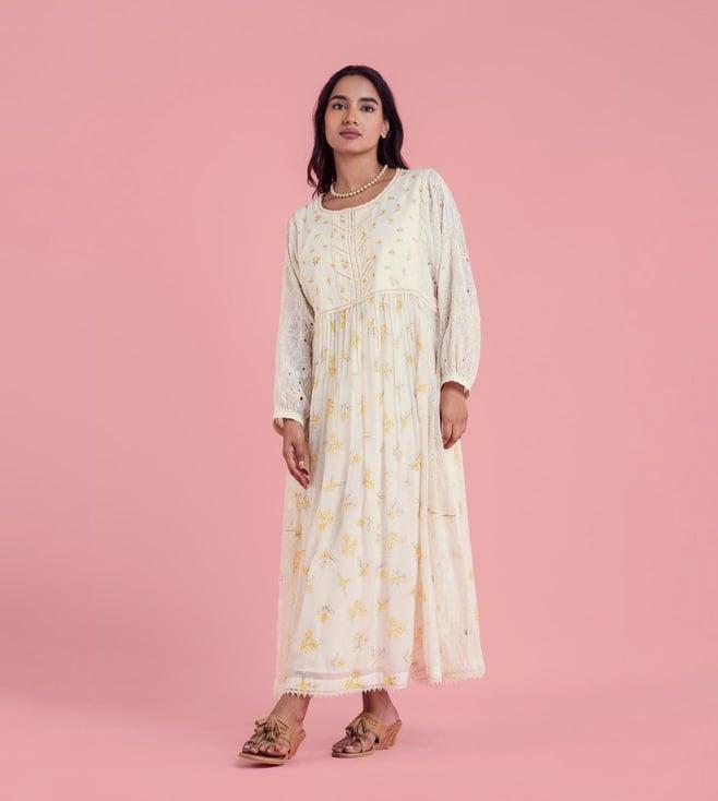 saundh frozen off white long dress in full sleeves