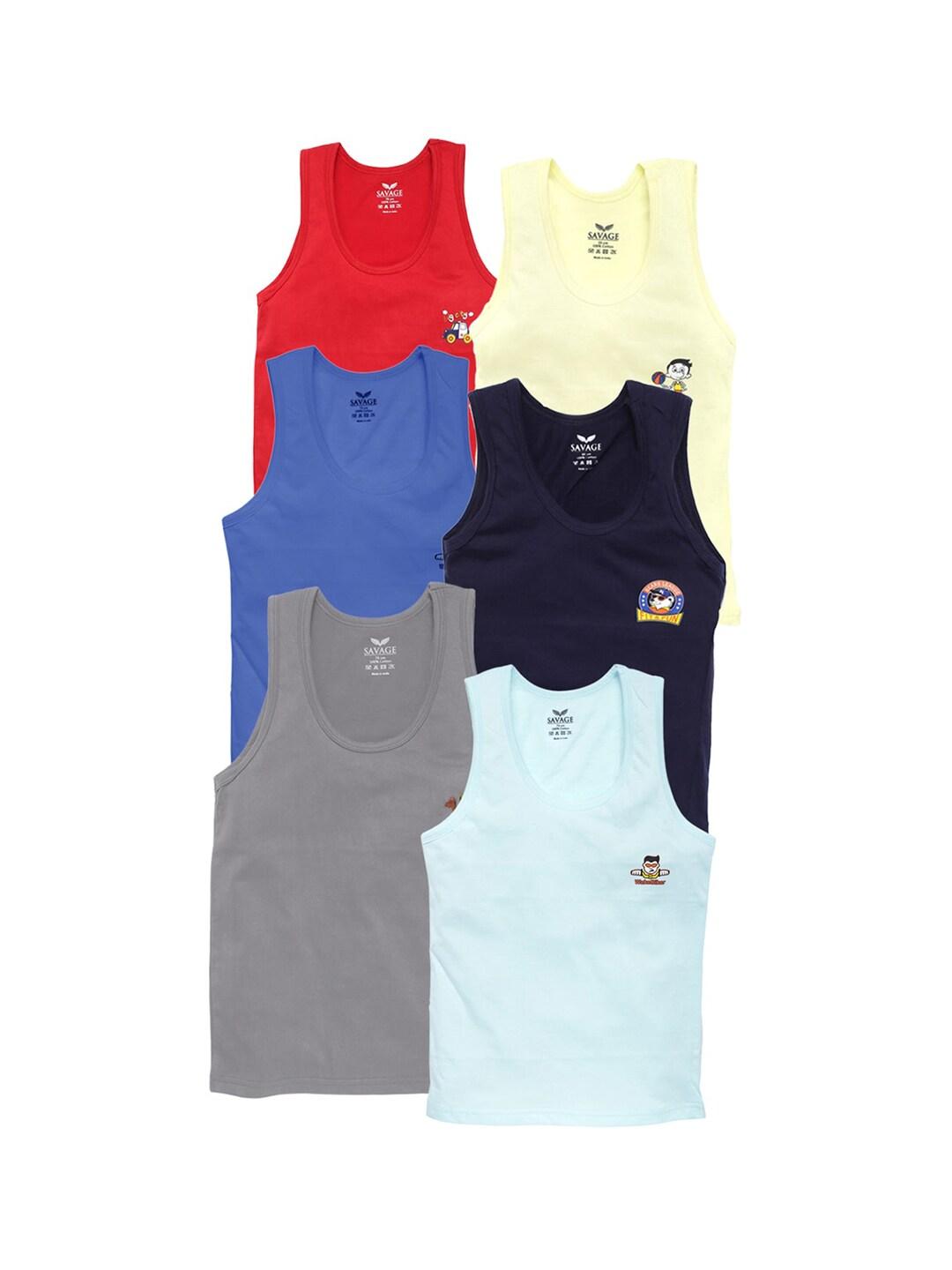 savage boys pack of 6 assorted cotton innerwear vests