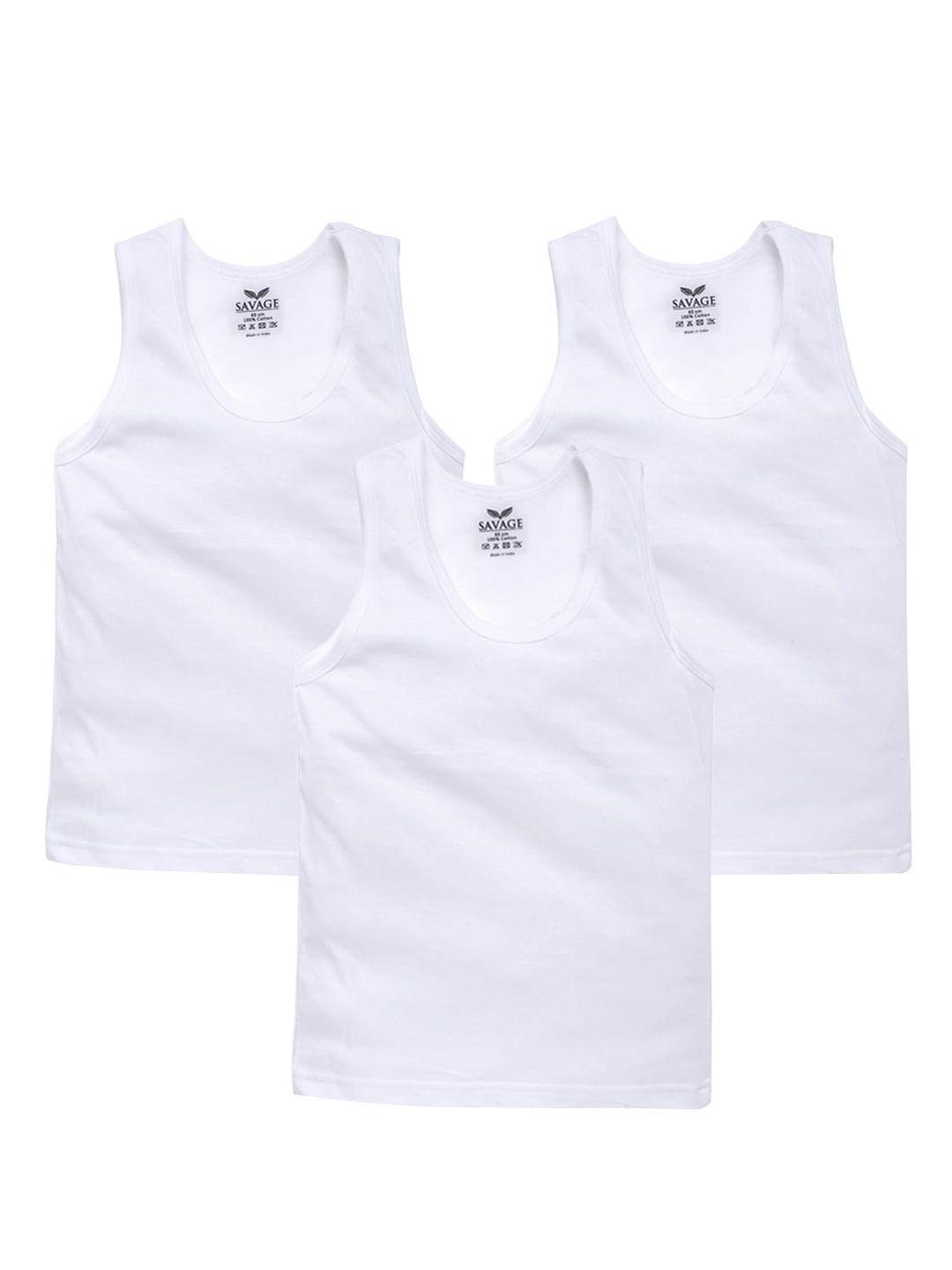 savage boys pack of 3 white solid cotton innerwear vests