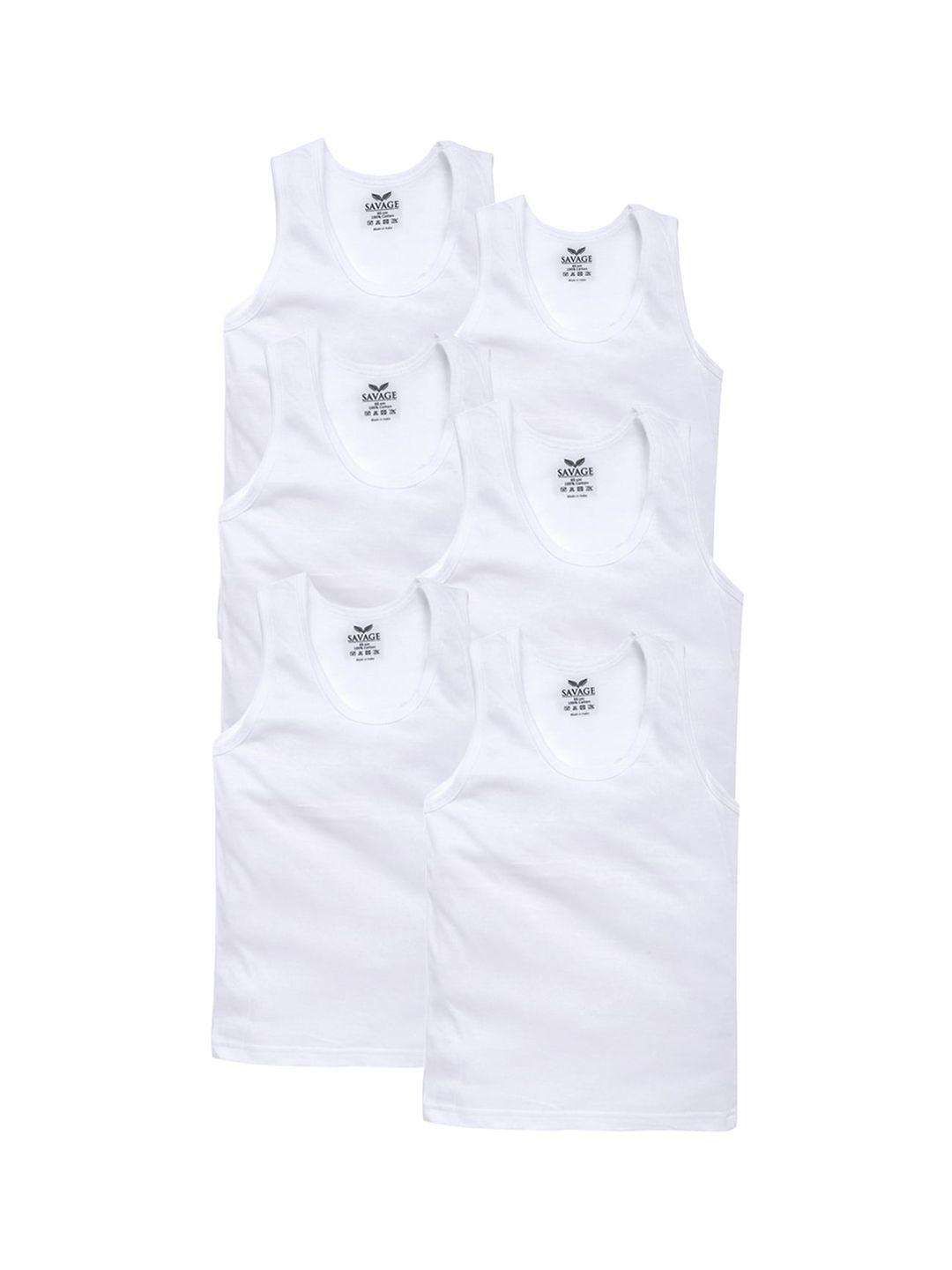 savage boys pack of 6 white solid cotton innerwear vests