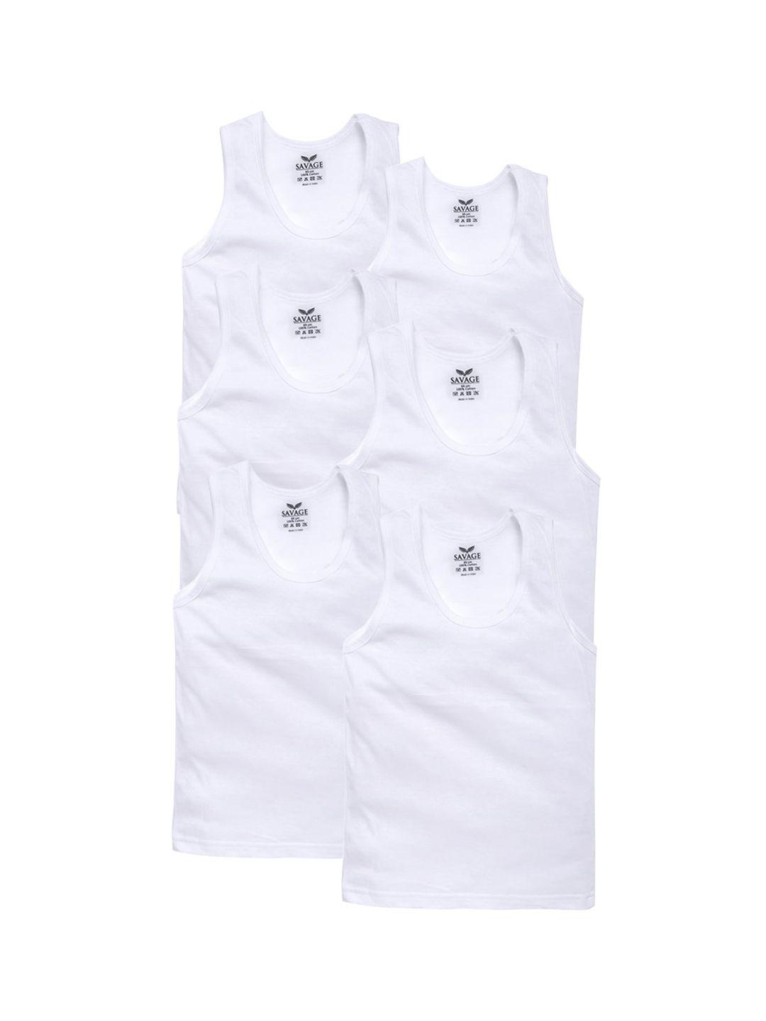 savage boys pack of 6 white solid cotton innerwear vests