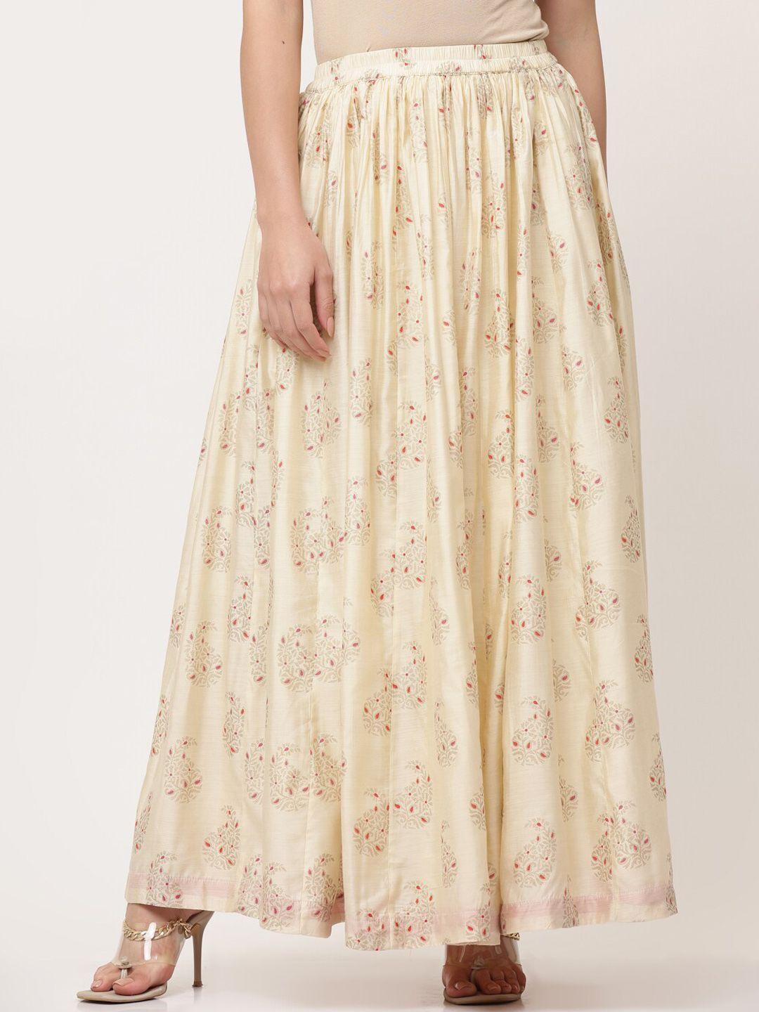 savi ethnic motifs printed flared silk maxi skirt