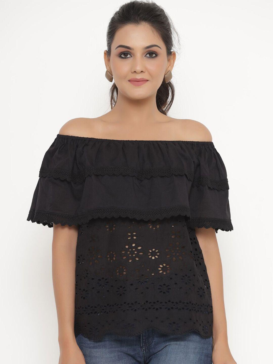 savi black off-shoulder cotton top