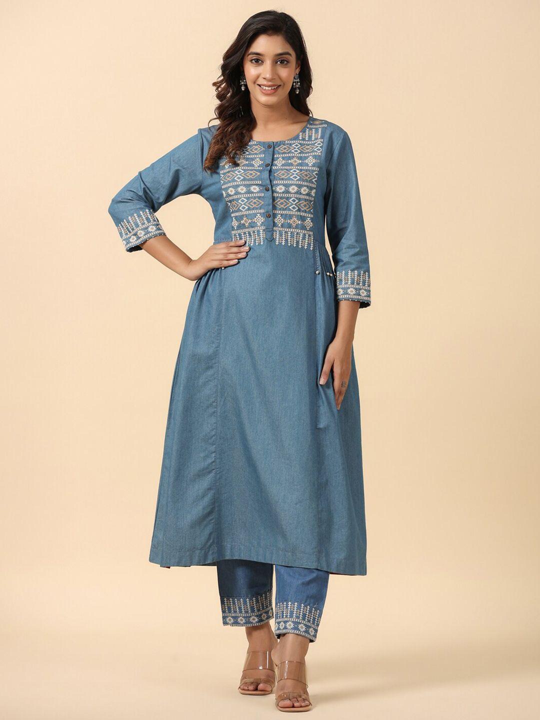 savi embroidered thread work a-line kurta