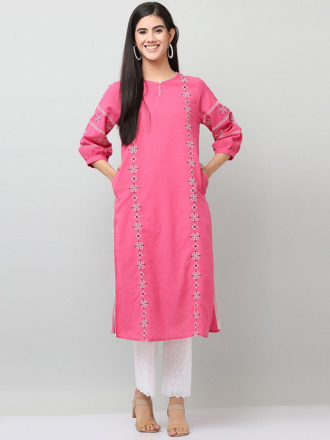 savi ethnic motifs embroidered keyhole neck thread work kurta