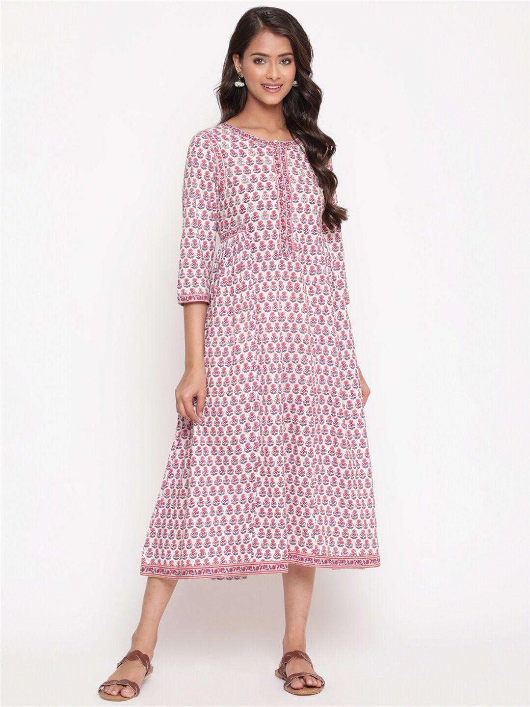 savi ethnic motifs printed cotton a-line midi dress