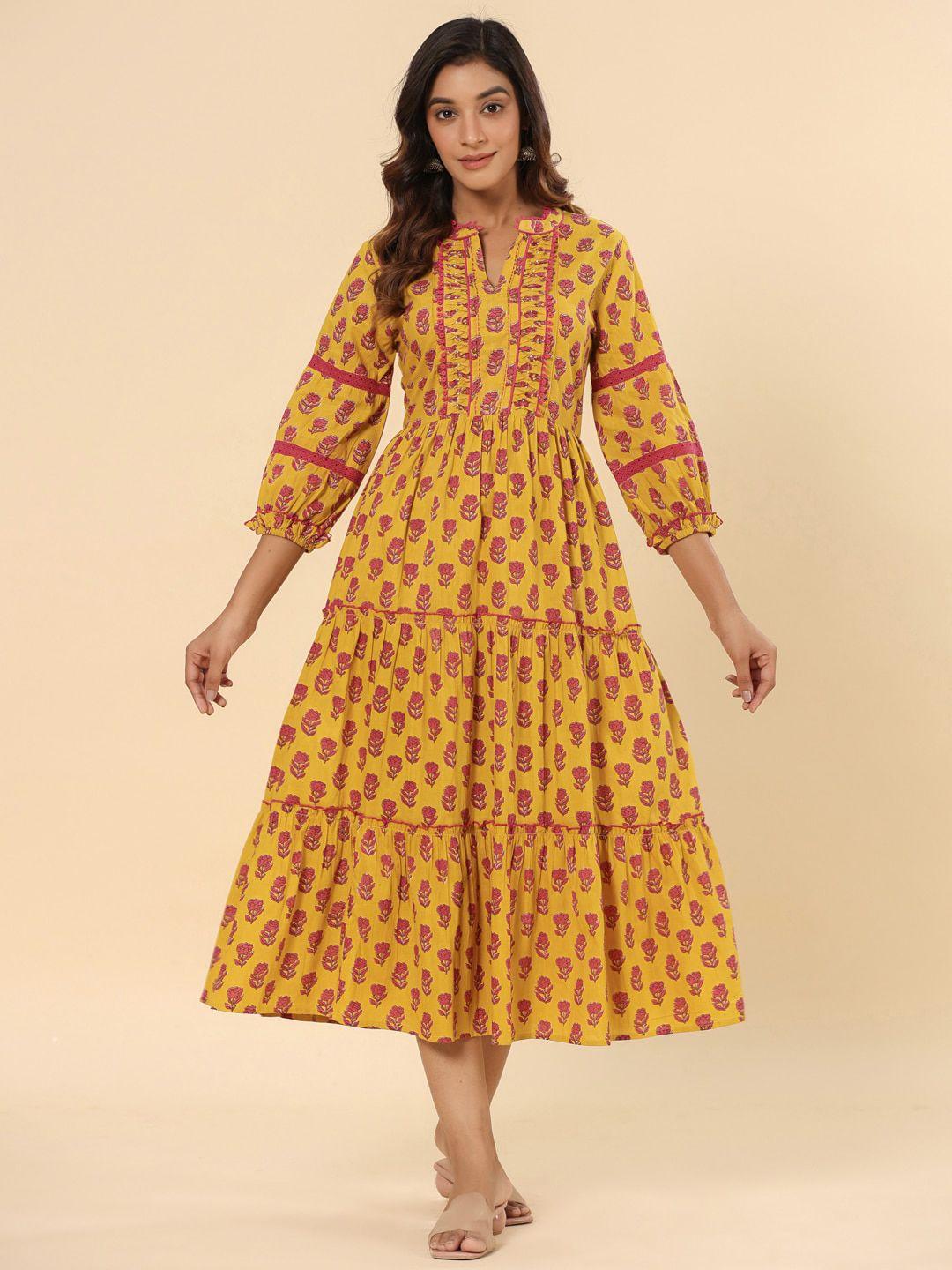 savi ethnic motifs printed cotton a line midi dress