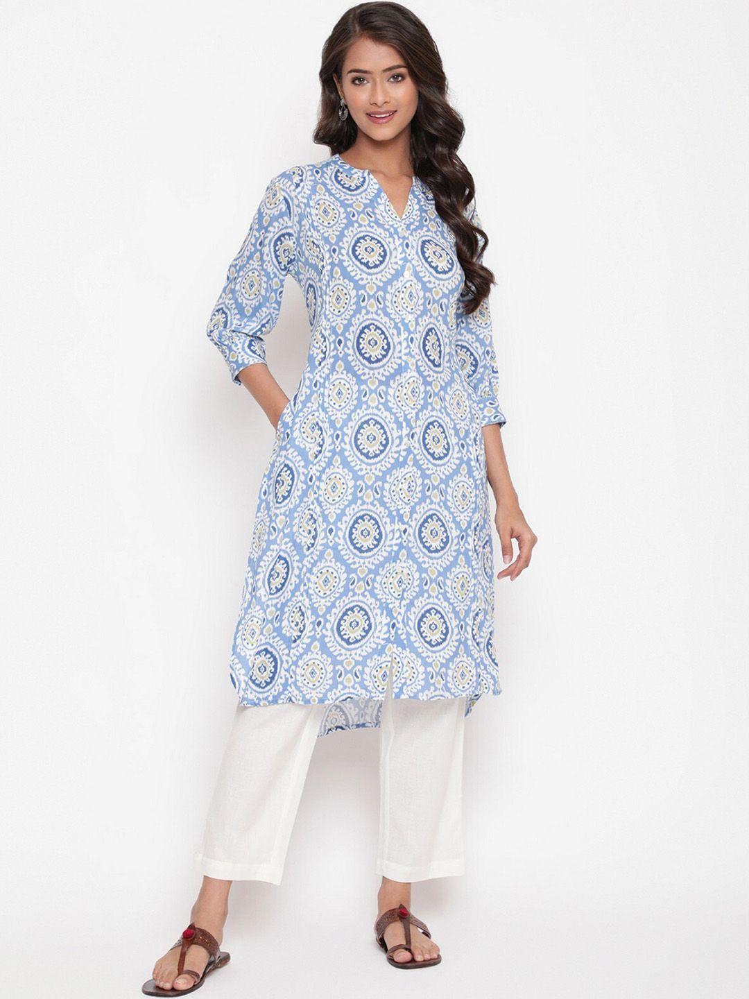 savi ethnic motifs printed mandarin collar kurta