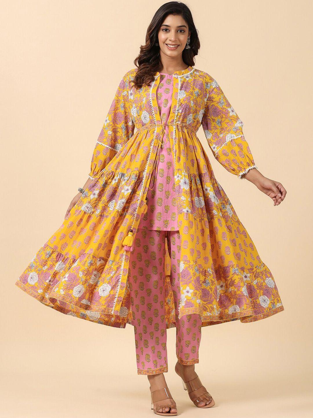 savi ethnic motifs printed pure cotton kurta with trouser & shrug