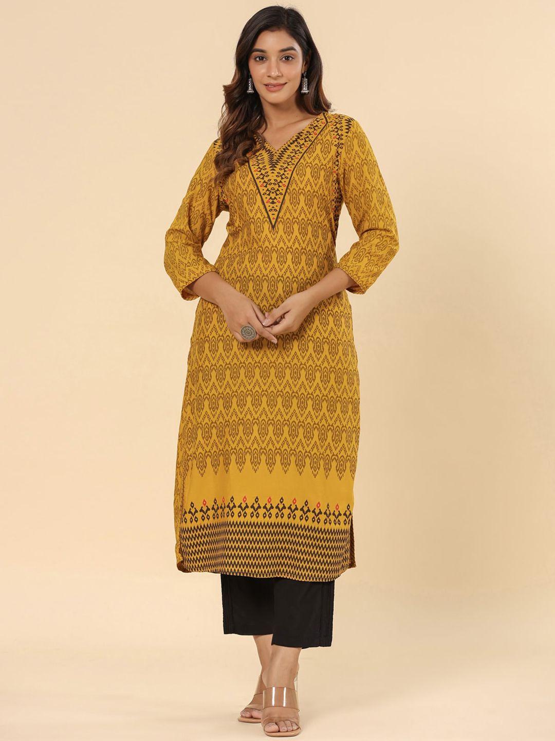 savi ethnic motifs printed v-neck kurta