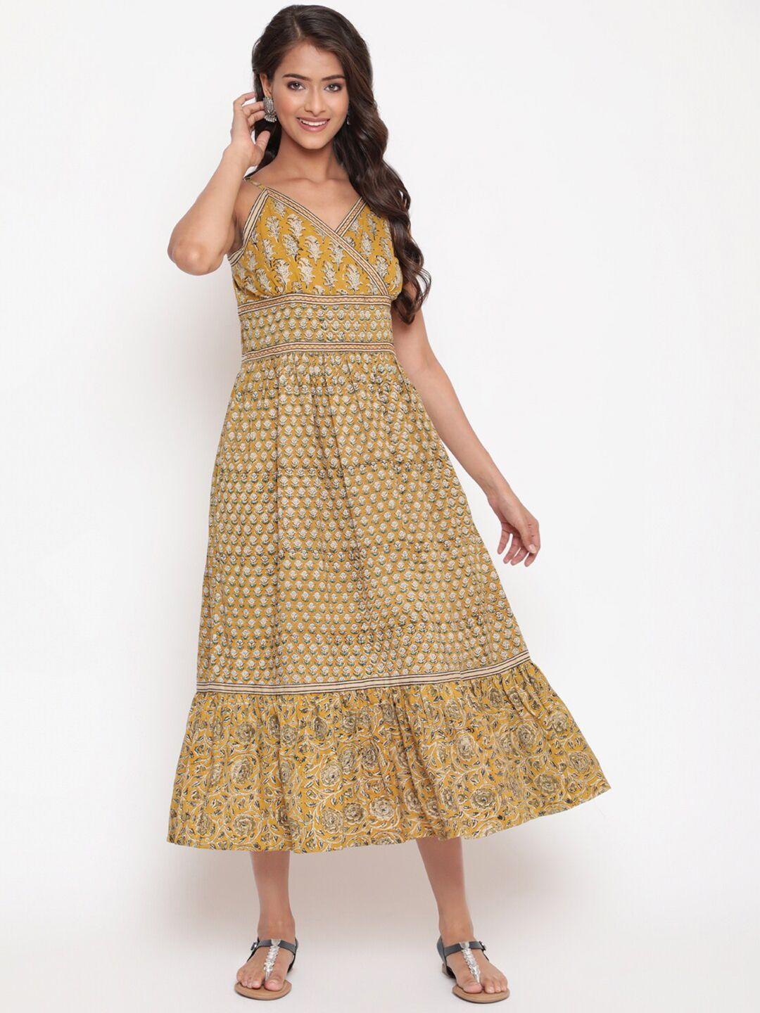 savi floral printed pure cotton fit & flare midi ethnic dress