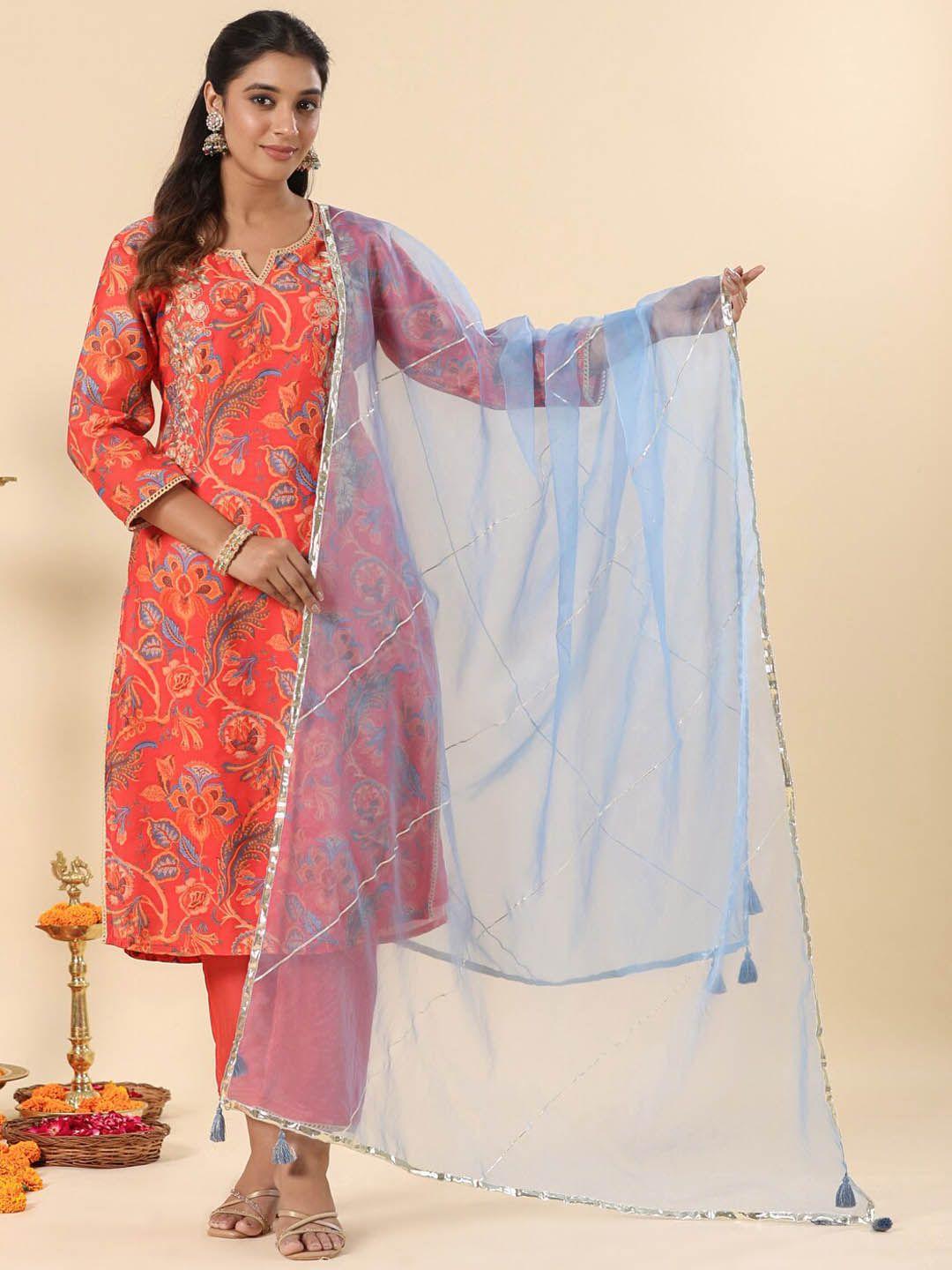 savi floral printed regular kurta with trousers & dupatta