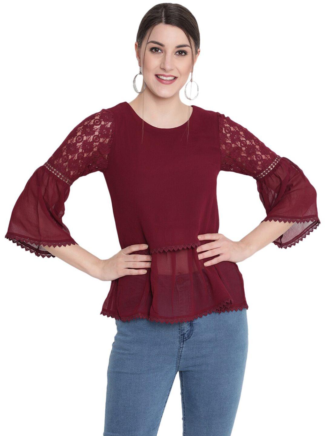 savi maroon bell sleeve georgette top