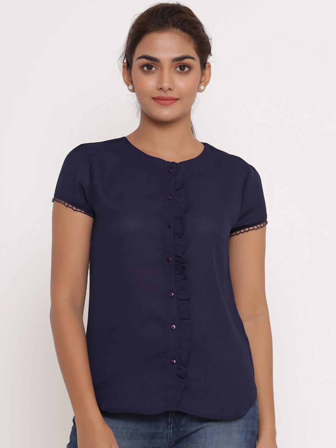 savi navy blue georgette top