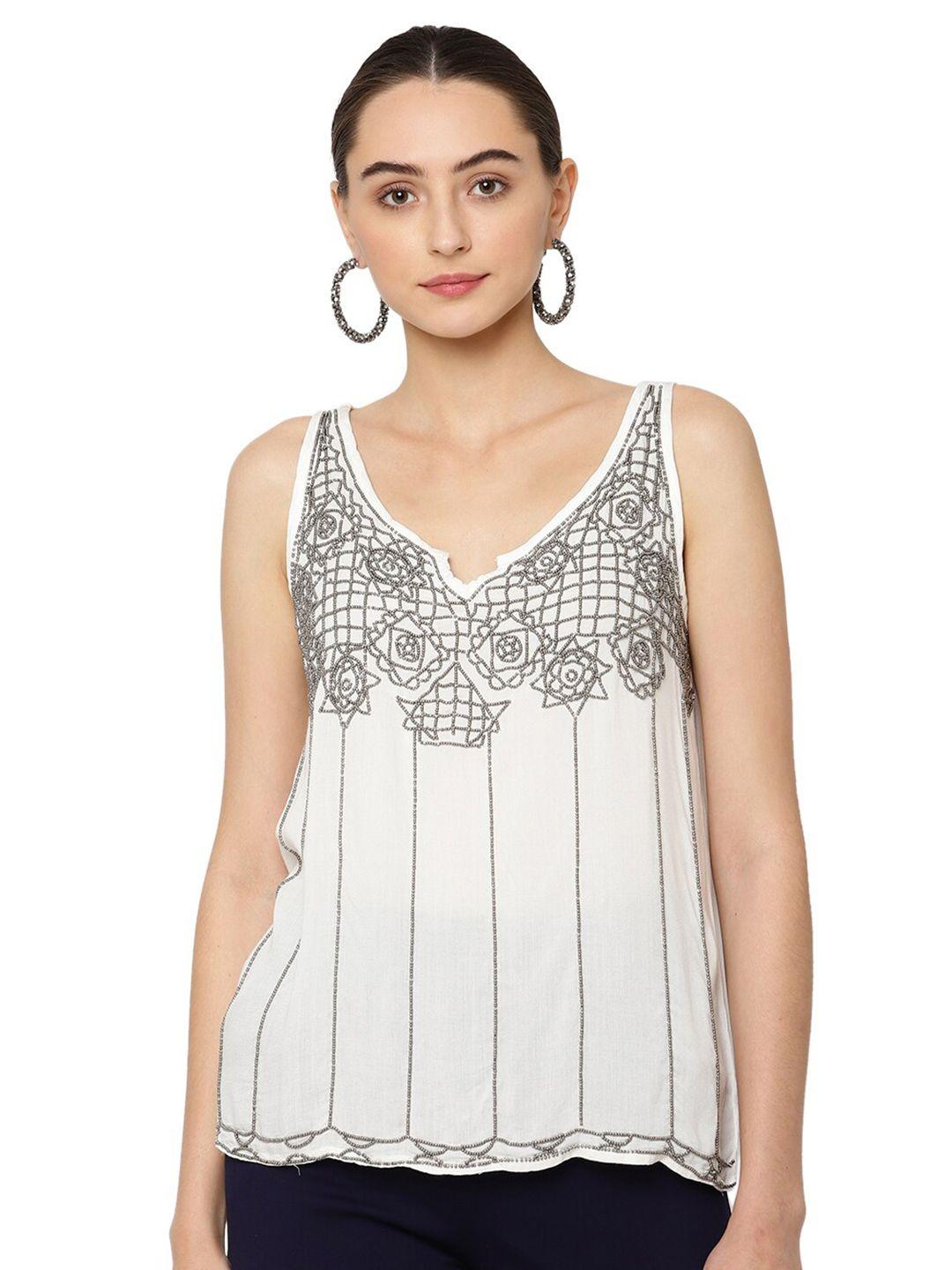 savi white embellished sweetheart neck top