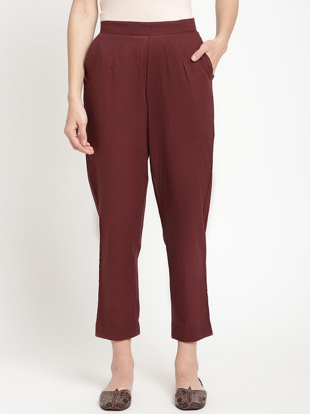 savi women maroon relaxed straight fit trousers
