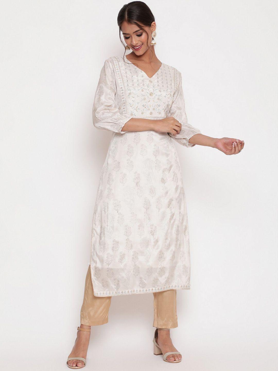 savi women off white floral embroidered chikankari kurta