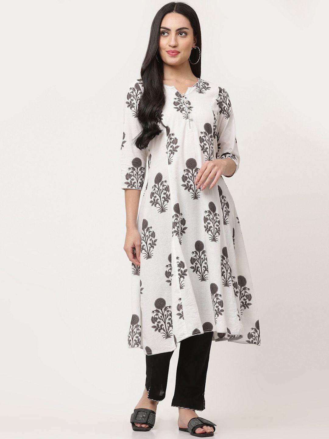 savi women white & grey floral printed kurta