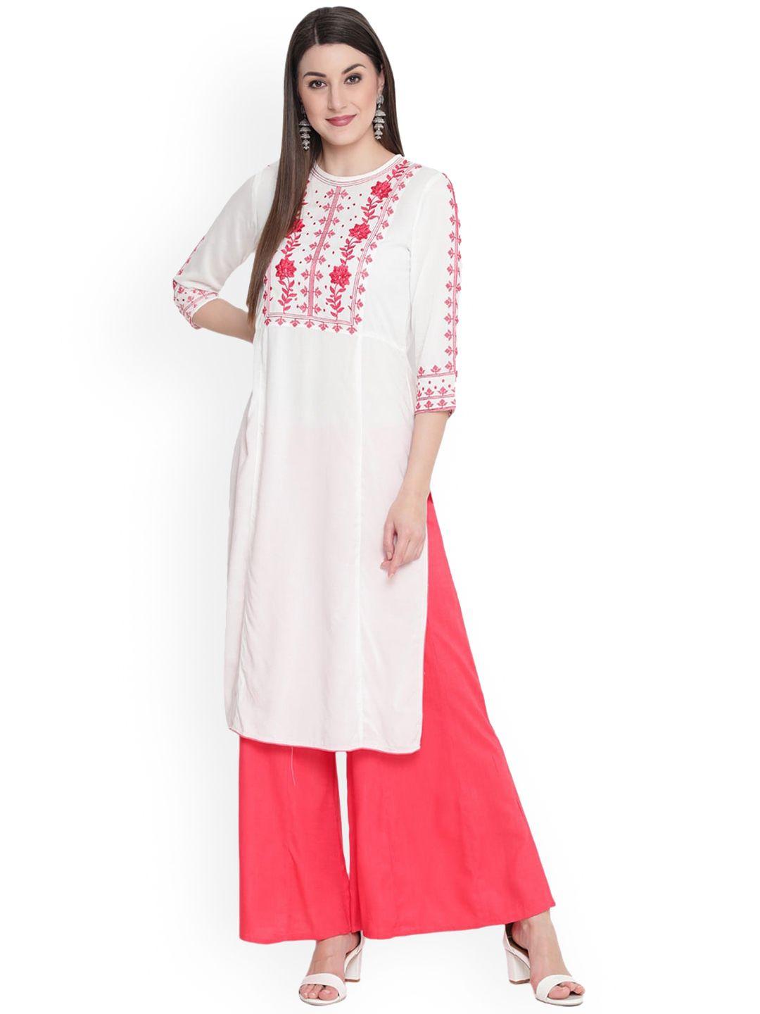 savi women white embroidered regular kurta with palazzos