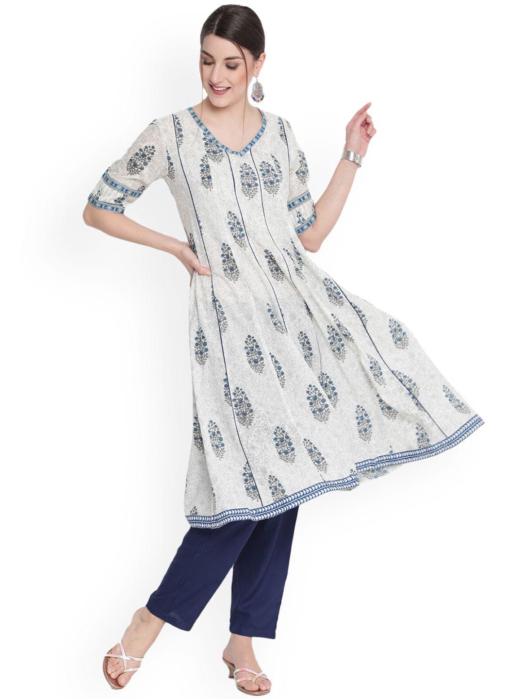 savi women white ethnic motifs printed anarkali kurta