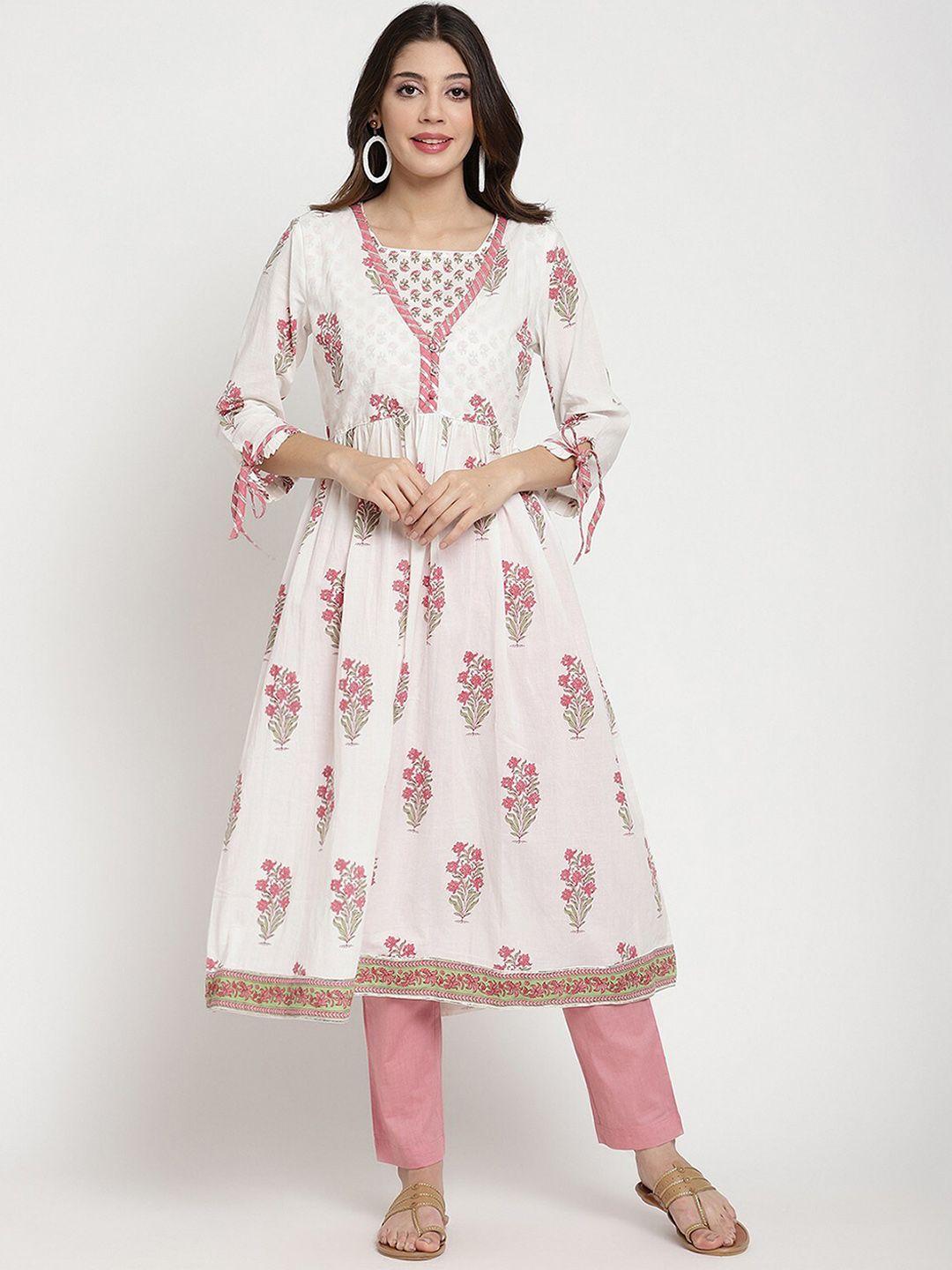 savi women white ethnic motifs printed flared sleeves gotta patti kurta