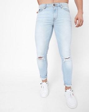 sax washed distressed skinny fit jeans