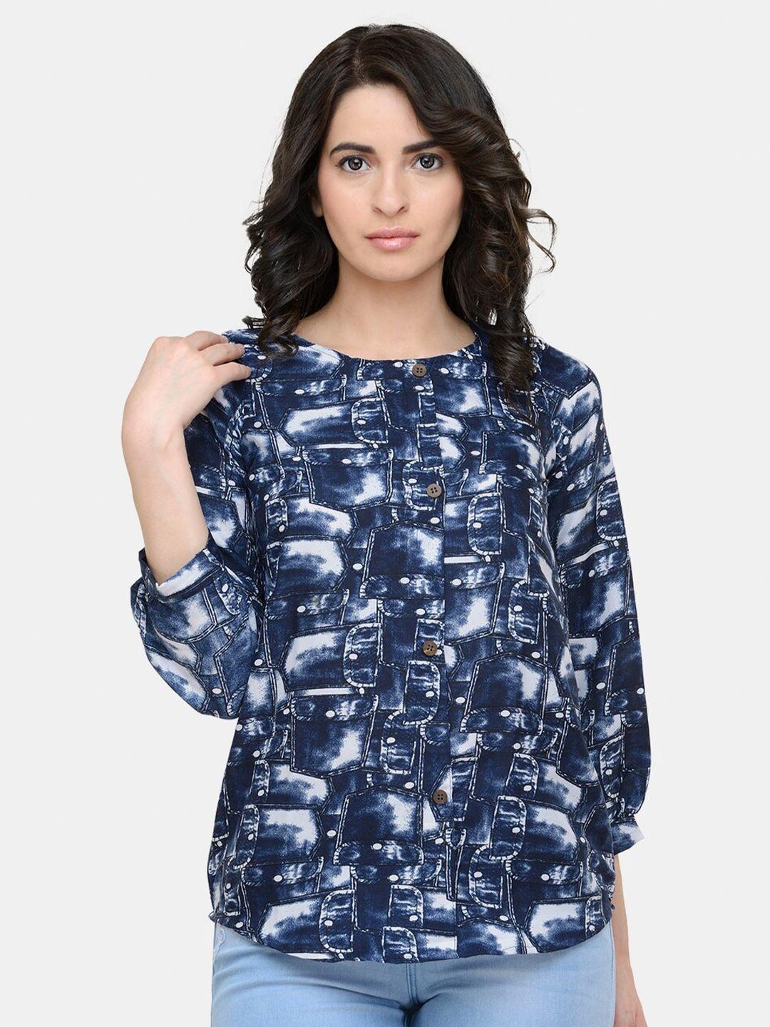 sayesha blue abstract printed crepe top