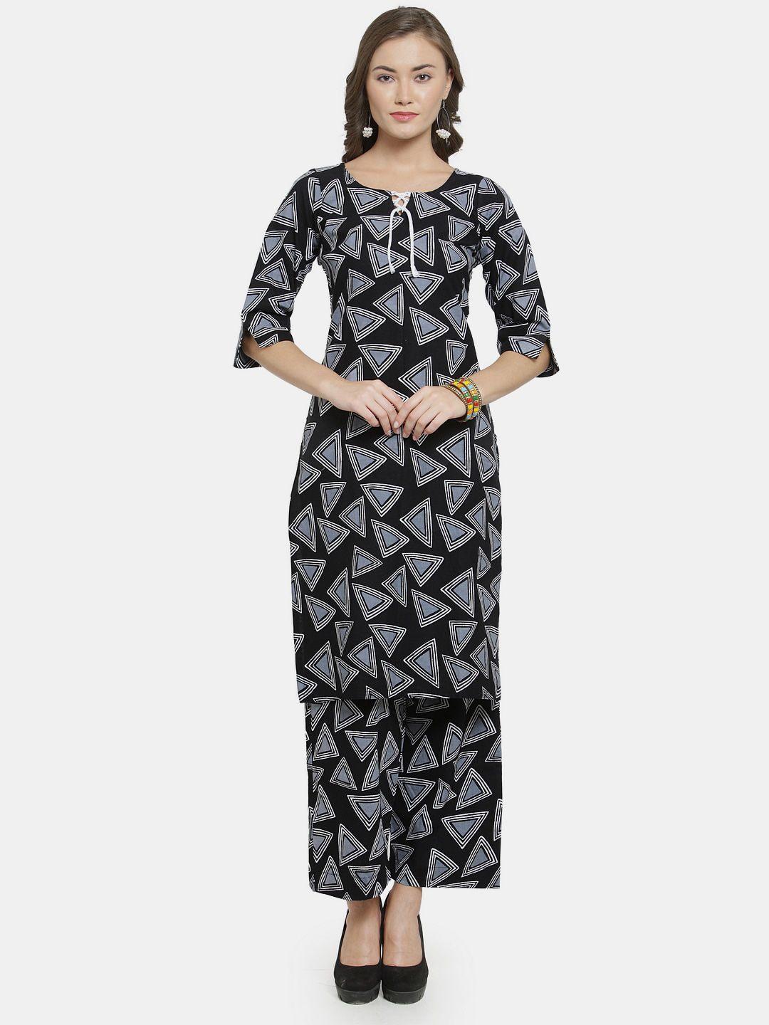 sayesha geometric printed flared sleeves round neck kurta